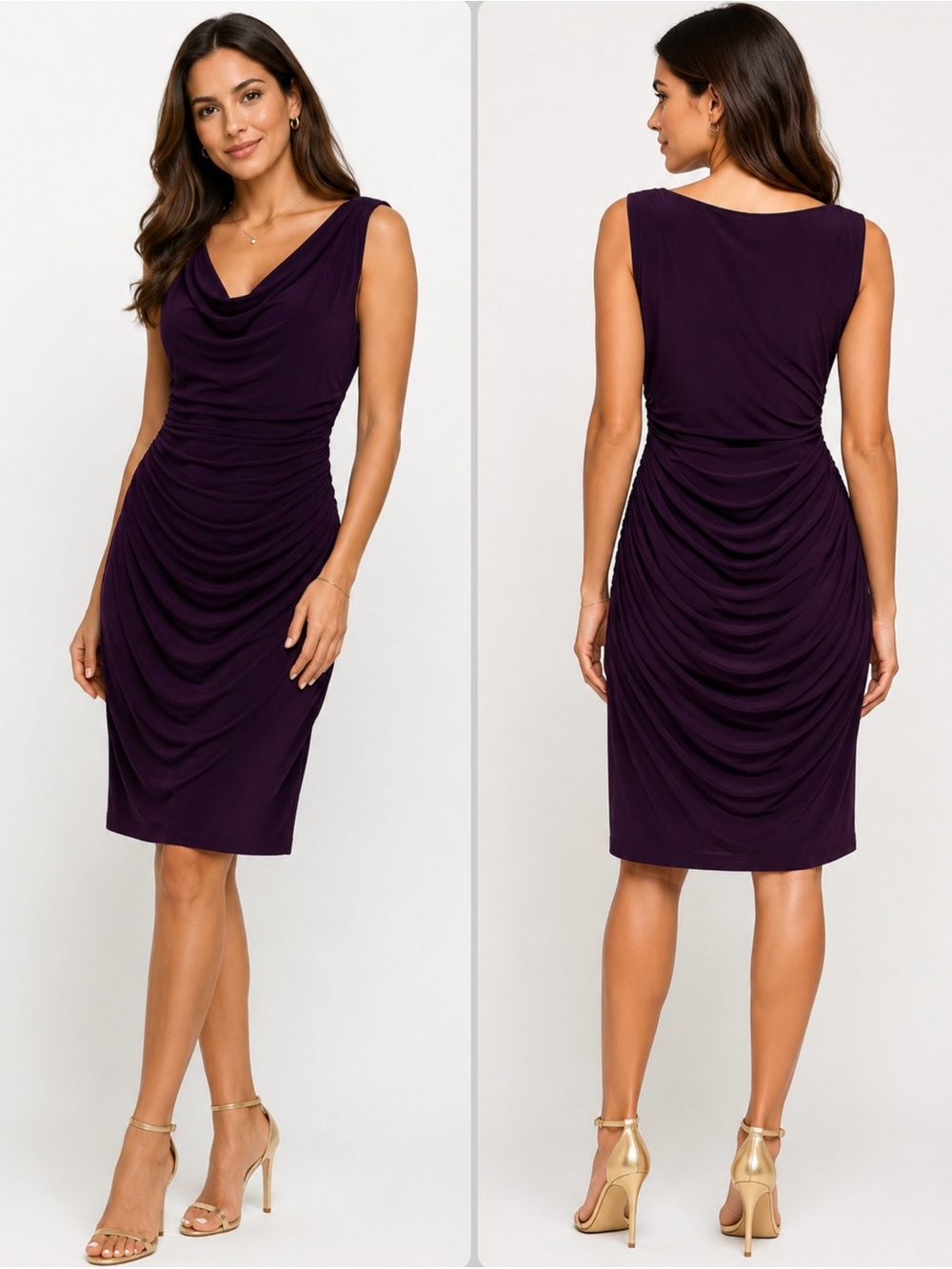 Ralph Lauren Sleeveless Ruched Midi Dress in Deep Plum